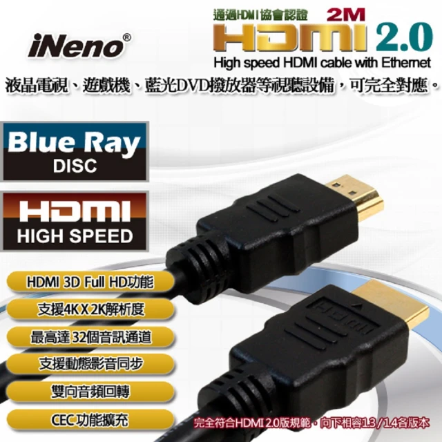【iNeno】HDMI 2.0版 公對公 超高畫質 4Kx2K  高速傳輸 圓形傳輸線-2M HDMI線