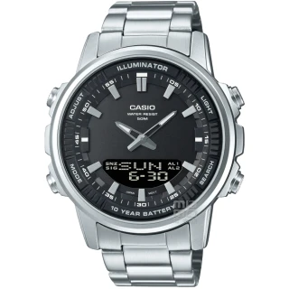 【CASIO 卡西歐】卡西歐雙顯鋼帶錶-黑(AMW-880D-1A 台灣公司貨)