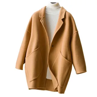 【米蘭精品】100%羊毛大衣毛呢外套(短款寬鬆雙面防寒保暖女外套4色74bi8)