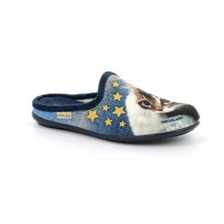 【GRUNLAND】義大利小幼貓咪保暖拖鞋FAYE CI2407 藍(義大利進口健康舒適鞋)