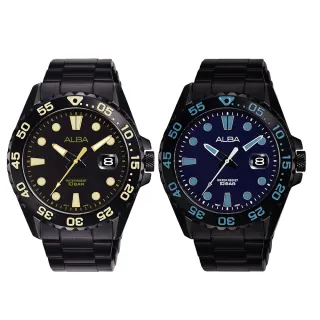 【ALBA】深海黑防水酷黑設計鋼帶錶-42mm(AS9N27X1/AS9N23X1 兩款可選)