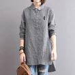 【ACheter】日系文藝刺繡條紋大碼襯衫上衣#111673現貨+預購(灰色)