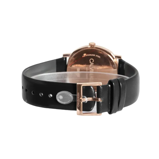 【Calvin Klein 凱文克萊】ck 玫瑰金殼 簡約黑面 黑色皮革錶帶  母親節(K8Q316C3)