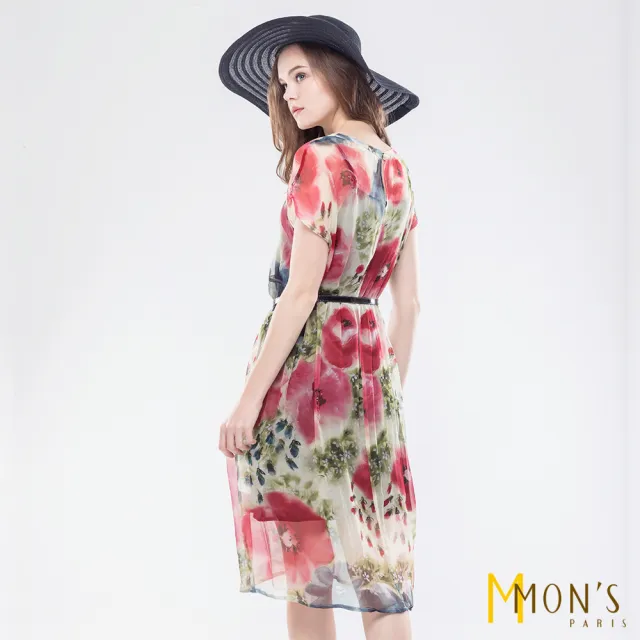 【MON’S】專櫃頂級100%蠶絲綁帶洋裝(2色任選)
