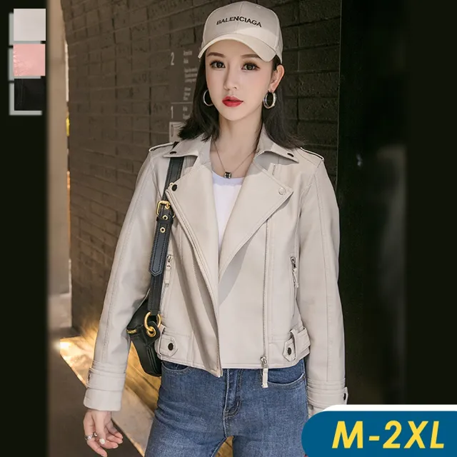 【CHACO】/現貨/女 百搭經典率性翻領短版皮衣夾克外套#py04(PU 皮衣 夾克 女外套 韓國)