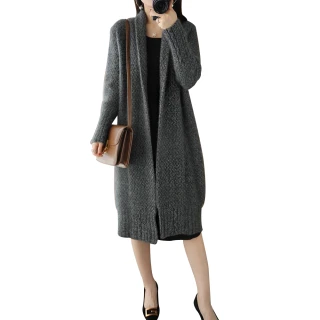 【艾美時尚】現貨 女裝 外套 中長版氣質開衫針織外套。中大尺碼S-3XL(3色)