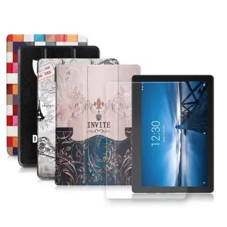 【VXTRA】聯想 Lenovo Tab E10 10.1吋 文創彩繪 隱形磁力皮套+9H鋼化玻璃貼(合購價)