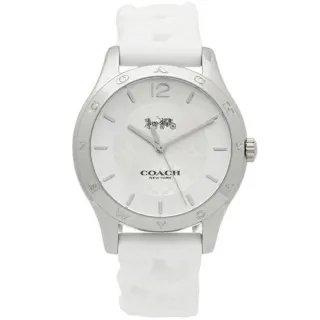 【COACH】白色X銀框C logo矽膠錶帶女錶