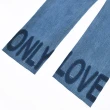 【OUWEY 歐薇】ONLYLOVE褲管刷色字母八分窄管牛仔褲3222398609(藍)