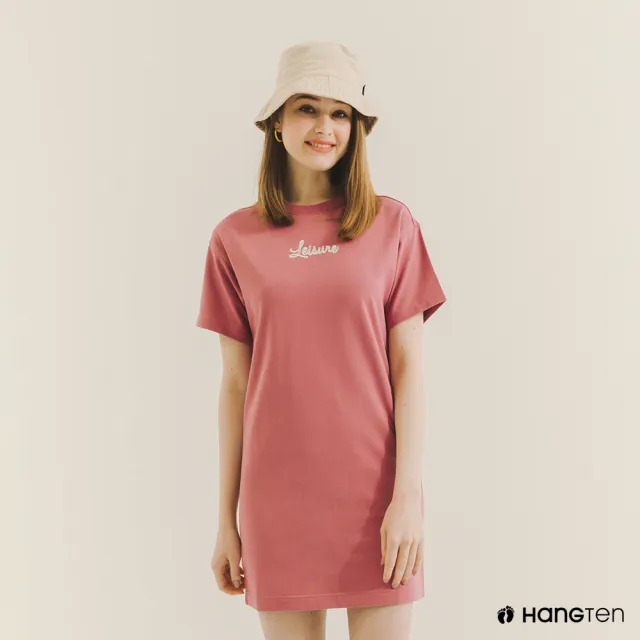 【Hang Ten】女裝-毛巾布刺繡洋裝(紫紅)