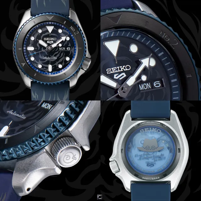 【SEIKO 精工】5 Sports X One Piece 航海王聯名限量機械錶-蕯波(4R36-12B0B/SRPH71K1)