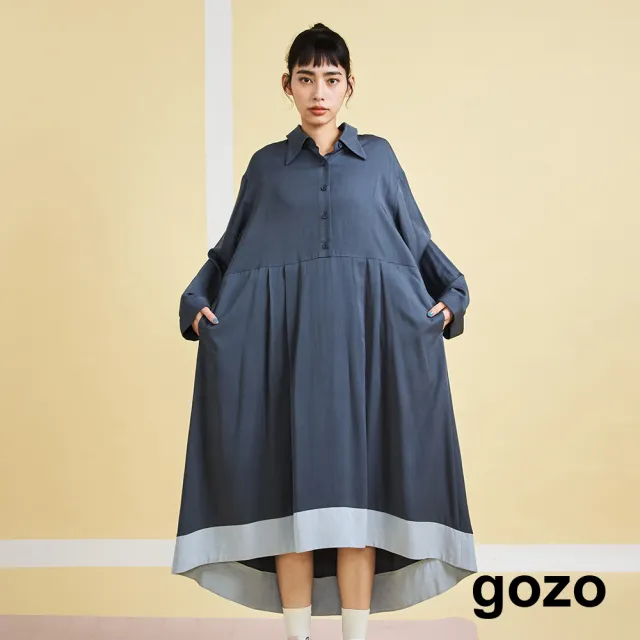 【gozo】下擺波浪拼色長洋裝(兩色)
