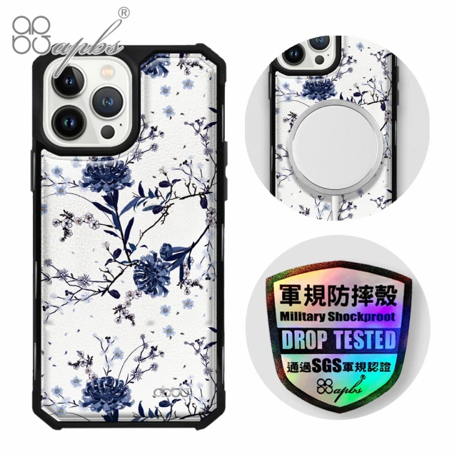 apbs iPhone 13 Pro Max / 13 Pro / 13 軍規防摔皮革磁吸手機殼(經典牛紋-彼岸花-上光版-黑殼)