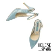 【HELENE SPARK】簡約時髦H釦踝帶壓紋牛皮美型高跟鞋(藍)