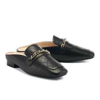 【MODA Luxury】韓系質感全真皮方頭低跟穆勒鞋(黑)
