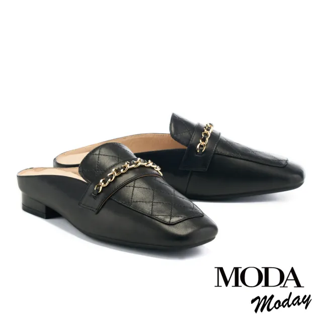 【MODA Luxury】韓系質感全真皮方頭低跟穆勒鞋(黑)