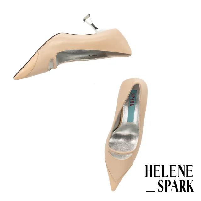 【HELENE SPARK】現代摩登美感異材質羊皮尖頭高跟鞋(粉)