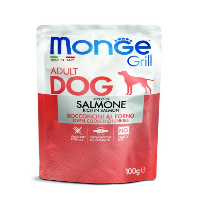 【Monge 瑪恩吉】Grill炙燒肉塊無穀主食犬餐包 100g*12入組(狗糧、狗餐包、狗濕糧 全齡適用)