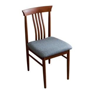 【BODEN】瓦薩灰色布紋皮革實木餐椅/單椅-胡桃色(四入組合)