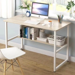 【MINE 家居】鋼木結構簡約書桌 雙色選購100x45x73cm(加厚板材 穩固框架)