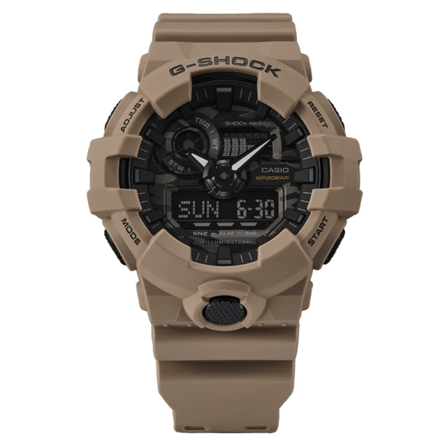 CASIO 卡西歐 G-SHOCK 原創迷彩系列指針數位雙顯錶-卡其色(GA-700CA-5A 兩地時間 世界時間)