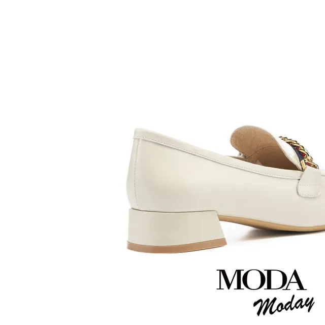 【MODA Luxury】韓系氣質鏈條全真皮方圓頭樂福低跟鞋(米白)