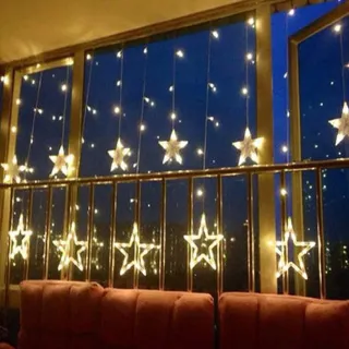 【摩達客】LED燈造型滿天星星窗簾燈聖誕情境燈/暖白光透明線(附贈IC控制器/插電式)