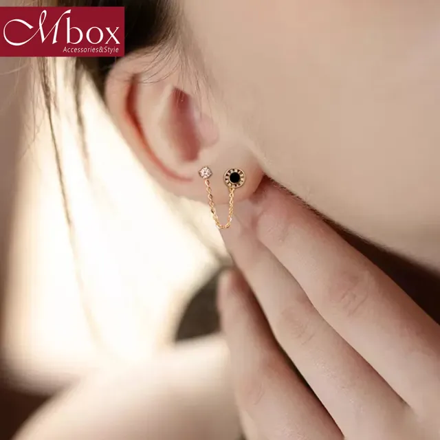 【Mbox】耳環 昨日青空-金色  採用925銀+合成立方氧化鋯 雙耳洞連體耳釘一體式耳環(耳環)