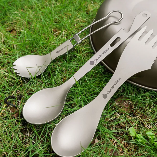 【Outdoorbase】野夫炊煙 純鈦帶開瓶器匙(輕量便攜 純鈦多功能餐具)