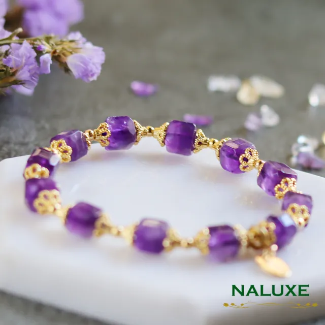 【Naluxe】紫水晶鑽石切面方糖造型款開運手鍊(開智慧、招財、迎貴人、二月誔生石)