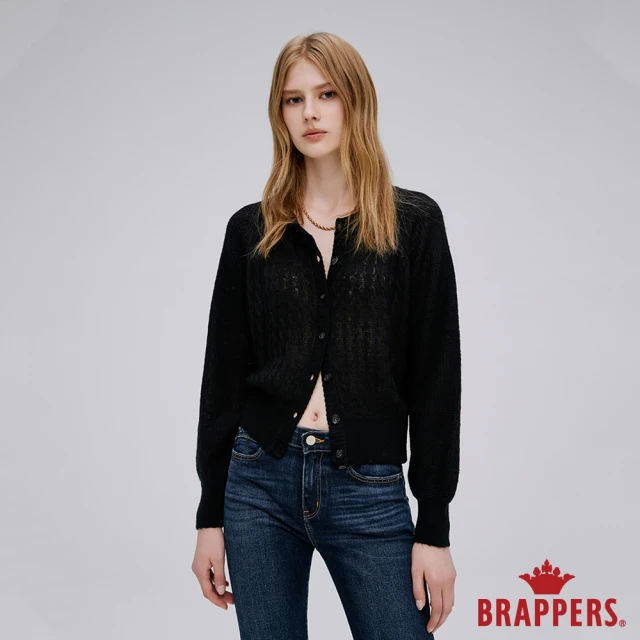 【BRAPPERS】女款 麻花排釦開襟線衫(黑)
