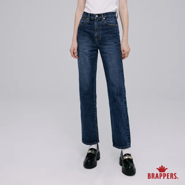 【BRAPPERS】女款 Boy friend系列-高腰全棉九分直筒褲(深藍)