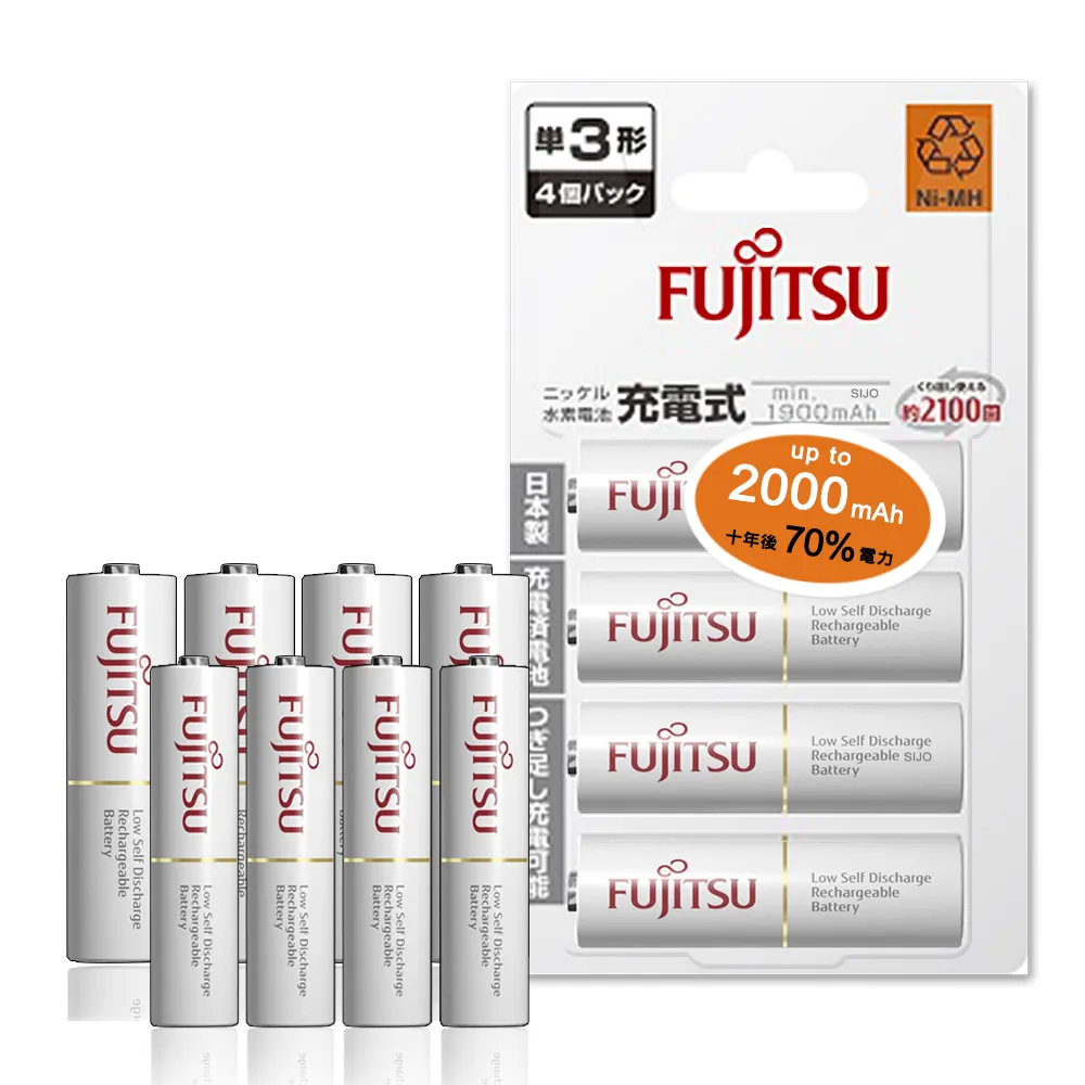【FUJITSU 富士通】低自放電鎳氫充電電池(3號1900mAh+4號750mAh各4顆)