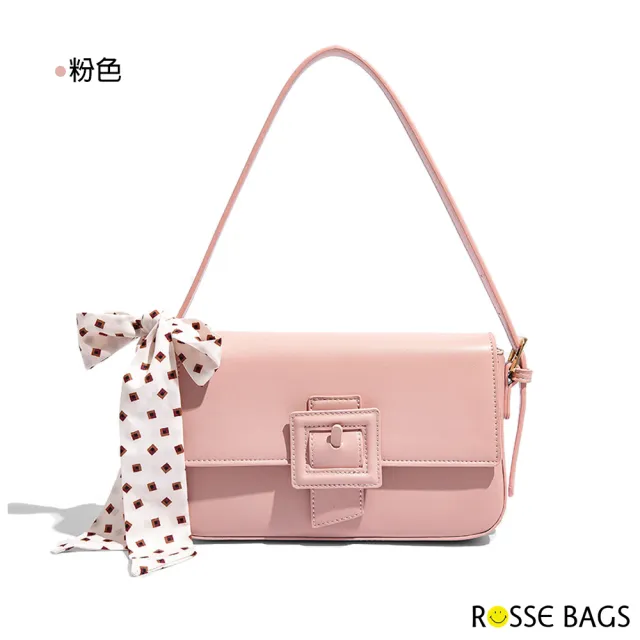 【Rosse Bags】浪漫優雅絲巾軟皮手提肩背包(現+預  杏色 / 粉色 / 棕色 / 黑色)