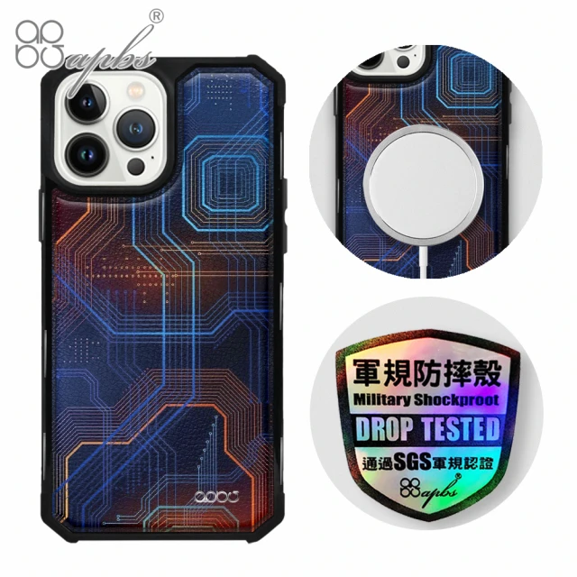 apbs iPhone 13 Pro Max / 13 Pro / 13 軍規防摔皮革磁吸手機殼(電流-黑殼)