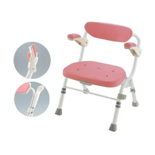 【海夫健康生活館】日本 單手折疊 扶手可掀 高度調節 洗澡椅R型 沐浴椅 粉紅色(HEFR-76)