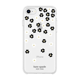 【KATE SPADE】iPhone SE3/SE2/8/7 4.7吋 手機保護殼/套(黑白小花+金色鑲鑽)