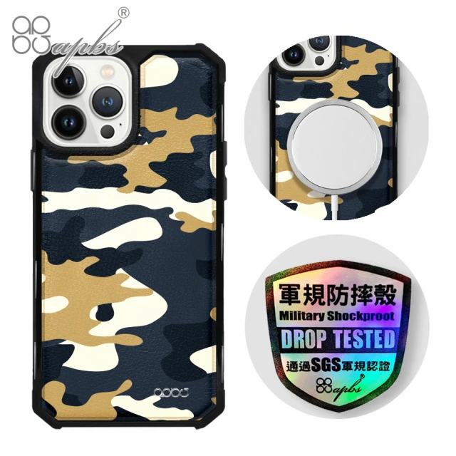 apbs iPhone 13 Pro Max / 13 Pro / 13 軍規防摔皮革磁吸手機殼(迷彩-上光版-黑殼)