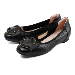 【Pelutini】C字配飾造型包頭平底鞋 黑色(PE1211W-BL)