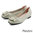 【Pelutini】C字配飾造型包頭平底鞋 淺灰綠(PE1211W-LGR)