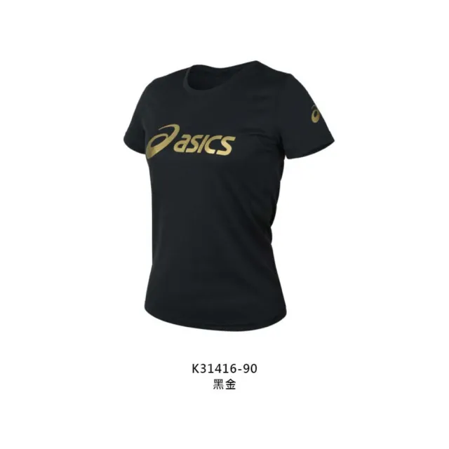 【asics 亞瑟士】女短袖T恤-台灣製 吸濕排汗 運動 上衣 慢跑 路跑 亞瑟士 黑金(K31416-90)