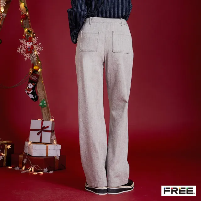 【FREE】綿混織舒適剪接直筒褲(混咖啡/混黑)