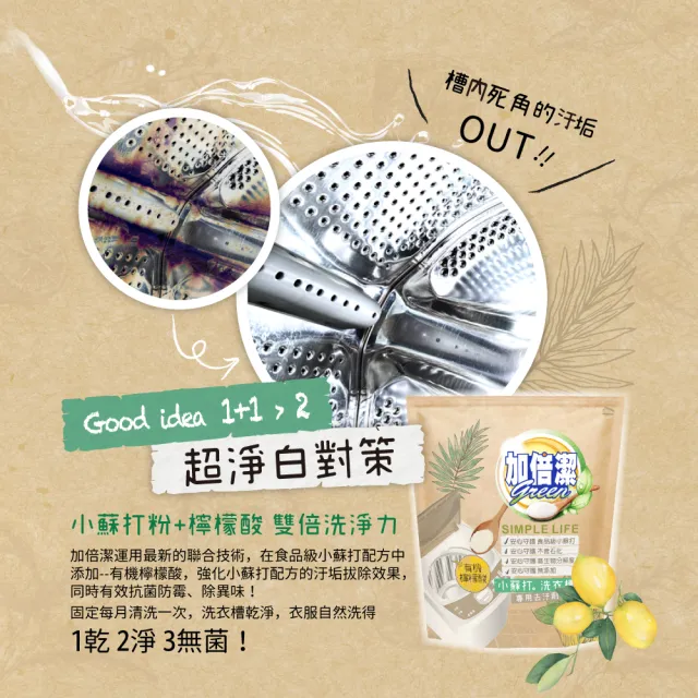 【加倍潔】檸檬酸+小蘇打洗衣槽專用去污劑 300gx12包/箱(徹底清洗槽內纖維棉絮)