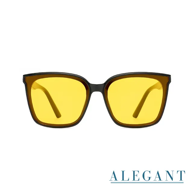 【ALEGANT】復古英國黃大方框防眩光墨鏡/UV400太陽眼鏡(光緞的城雨小徑)