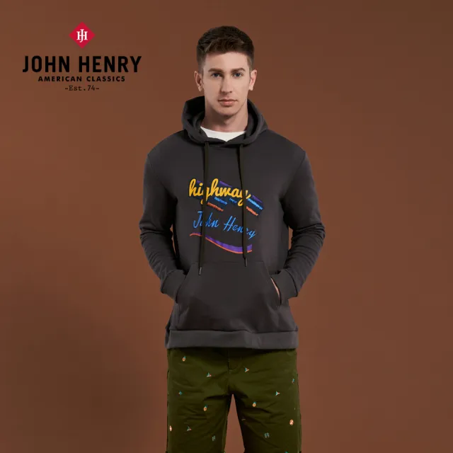 【JOHN HENRY】Highway刺繡純棉連帽T-深灰