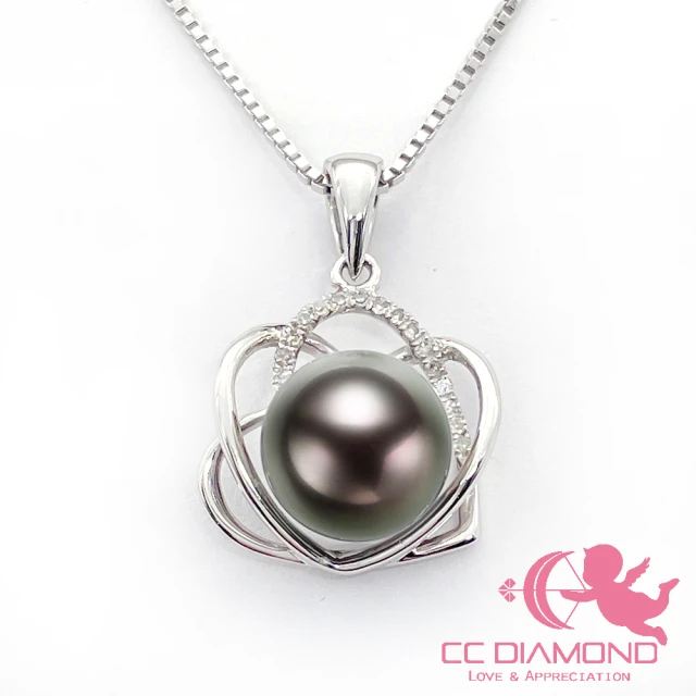 【CC Diamond】天然南洋黑珍珠-雙心重疊-項鍊(*正圓強光幾乎無瑕*)