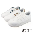 【Pretty】女 小白鞋 休閒鞋 板鞋 厚底 綁帶(白藍、棕色、白色)