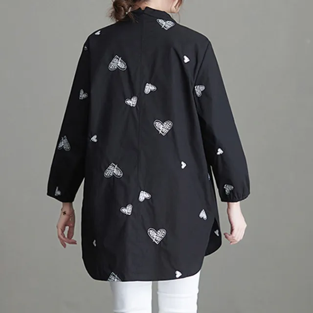 【ACheter】愛心刺繡棉麻純色舒適襯衫上衣#111823現貨+預購(黑色)
