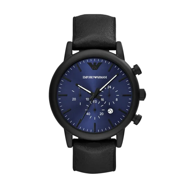 【EMPORIO ARMANI】品味人生計時腕錶-黑x藍(AR11351)