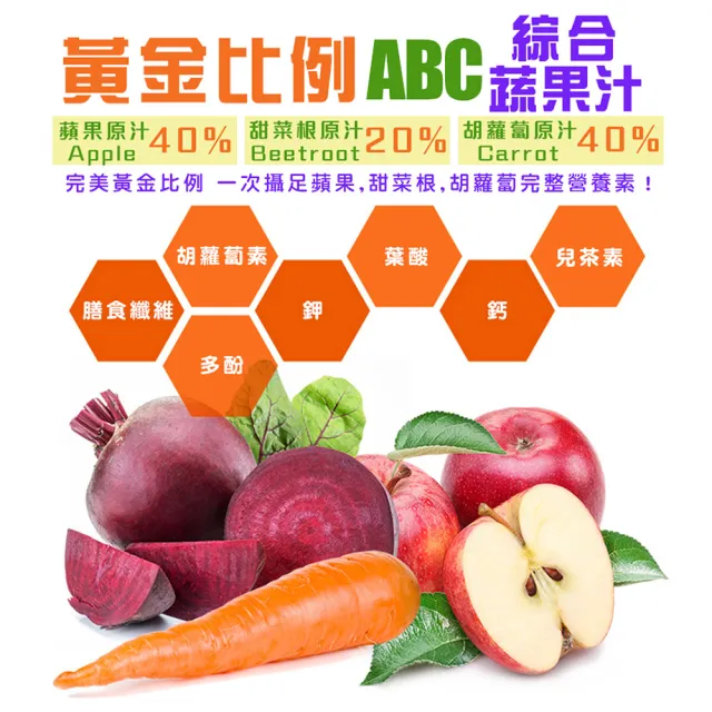 【HT農場】ABC果汁100%綜合蔬果汁 蘋果甜菜根胡蘿蔔NFC100%原汁70mlx100包/箱